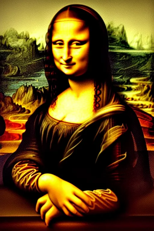 Image similar to a painting of the mona lisa by a child