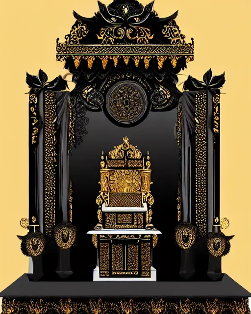 Image similar to royal ornate black ebony altar of realistic detailed owl sanctuary stronghold fortress with golden filigree carved out of ivory