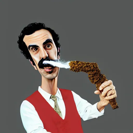 Image similar to Borat smoking a giant joint, caricature, smoke, amazing detail, digital art, artstation