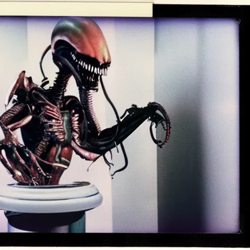 Prompt: polaroid image of xenomorph in a presidential debate