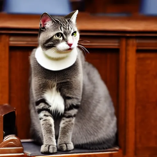 Prompt: cat sitting on chair in lok sabha among the lok sabha members, ani, sony a 7 r