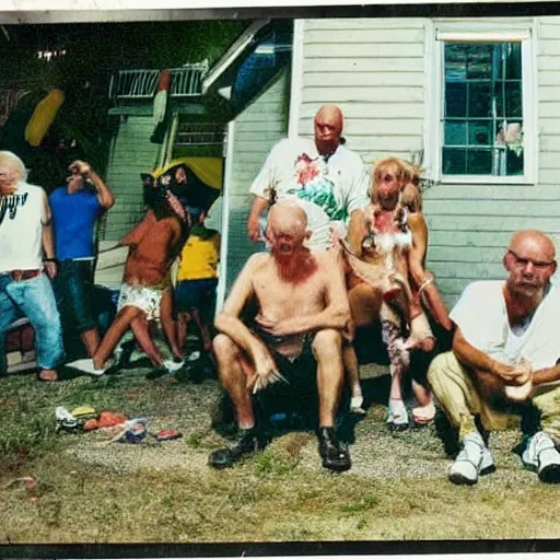 Prompt: found photo of trash humpers going wild