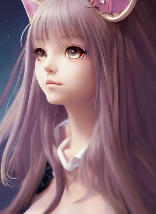 Prompt: nekopara fantastically detailed eyes cute girl portrait with fantastically detailed cat ears!!!!!!!!!!!! by Lajos Berán, Albert Bierstadt, Robert Henderson Blyth, Claude Bonin-Pissarro, Sandro Botticelli, unreal Engine Fantasy Illustration. award winning, Artstation, Hyperdetailed, 8k resolution ethereal bloom effect in pastel colours