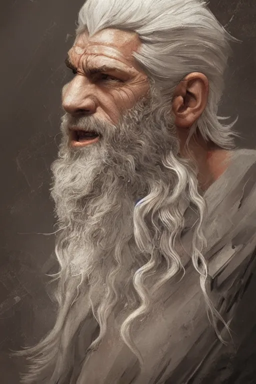 Image similar to painted portrait of rugged zeus, god of thunder, greek god, white hair, masculine, mature, handsome, upper body, muscular, hairy chest, fantasy, intricate, elegant, highly detailed, digital painting, artstation, concept art, smooth, sharp focus, illustration, art by gaston bussiere and greg rutkowski