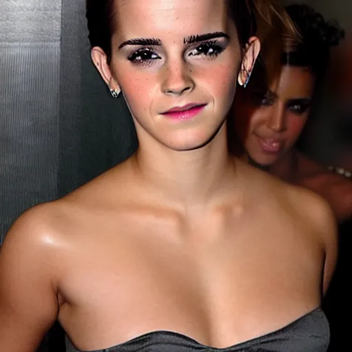 Image similar to emma watson mixed with kim kardashian, full - figure profile shot