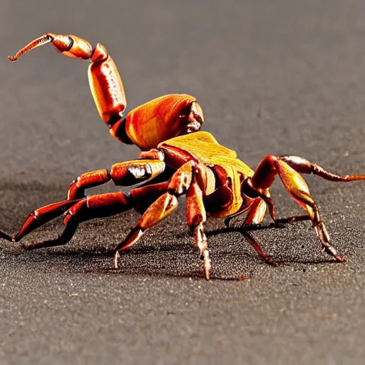 Image similar to image of scorpion about to strike tail curled pincers forward
