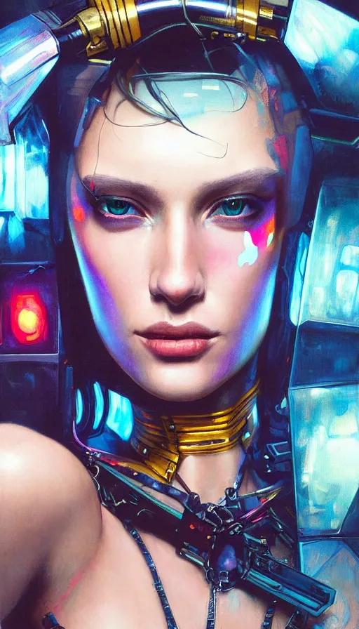 Image similar to cyberpunk, perfectly-centered-Portrait of the most beautiful woman on the planet, 80s fashion, high fashion, sweaty, high heels, insane, intricate, highly detailed, digital painting, artstation, concept art, smooth, sharp focus, illustration, Unreal Engine 5, 8K, art by artgerm and greg rutkowski and alphonse mucha