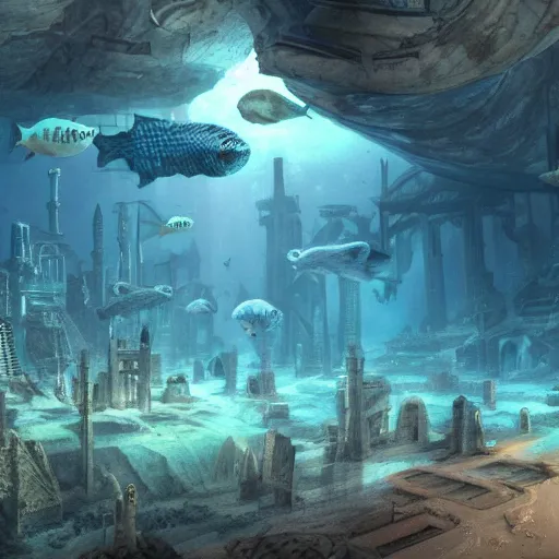 Prompt: a underwater city