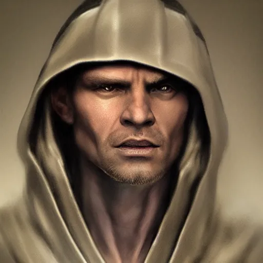 Prompt: portrait of a Jedi knight, inspired by Jan Duursema, Darren Tan, Anthony (Tony) J Foti, Joseph Meehan and Darren Tan, concept art, realistic, highly detailed, cloaked, robed