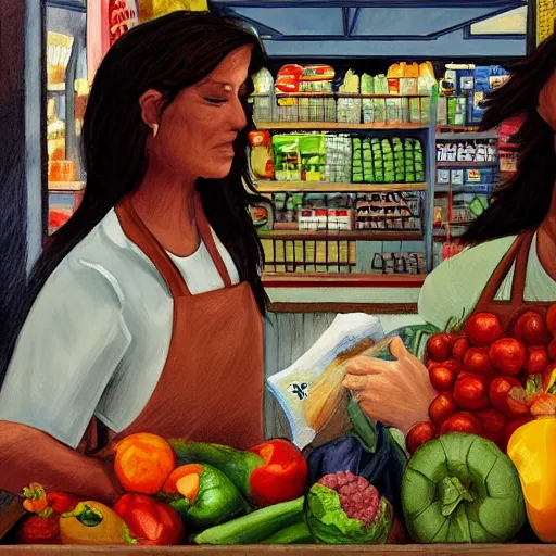 Image similar to a grocery story painted by a famous Greek artist