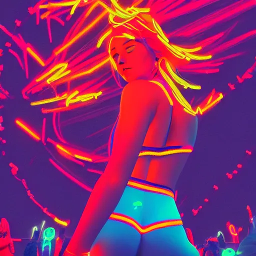 Prompt: coachella, bright colors, neon orange, beauty, summer vibes, trending on artstation