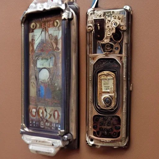 Prompt: an extremely complex and advanced steampunk cellphone from the 1920s