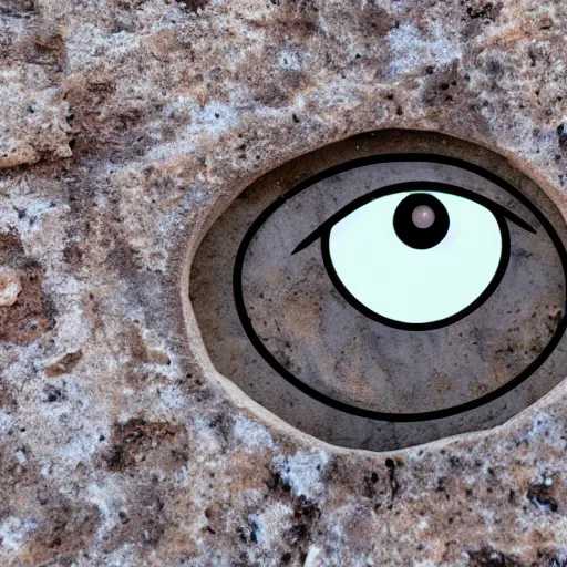 Image similar to a smooth stone that has 2 googly eyes. on a desert cliff with a blurry background.