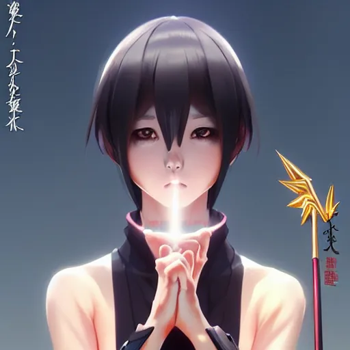 Image similar to digital anime art, a japanese woman holding a metal spiked club kneeling for an altar wlop, ilya kuvshinov, artgerm, krenz cushart, greg rutkowski