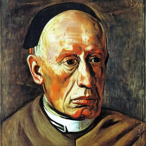 Prompt: Portrait of Pope Innocent X by Velasquez painting by Pablo Picasso and Chaïm Soutine and Alberto Giacometti