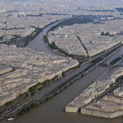 Prompt: aerial photo of paris with a flood of 6 0 meters high, realistic, 4 k