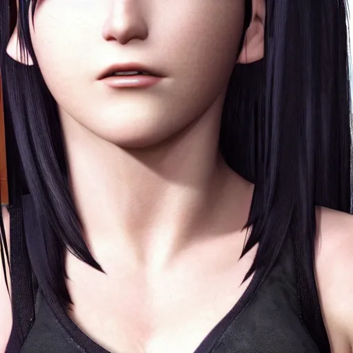 Prompt: photograph of tifa lockhart head and shoulders, hyperrrealistic