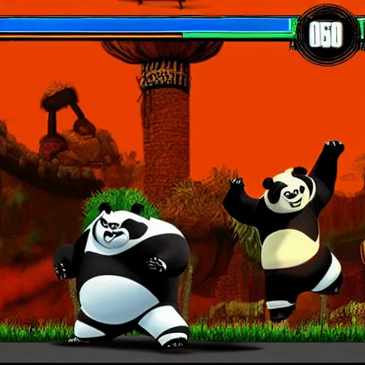 Prompt: kung fu panda in mortal kombat 3 game, sega 1 6 bit, fighting