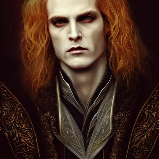 Prompt: Majestic and regal portrait of the vampire Lestat de Lioncourt, intricate, epic, elegant, menacing, fantasy, highly detailed, digital painting, hard focus, beautiful volumetric lighting, epic light, ultra detailed, by Leesha Hannigan, Ross Tran, Thierry Doizon, Kai Carpenter, Ignacio Fernández Ríos