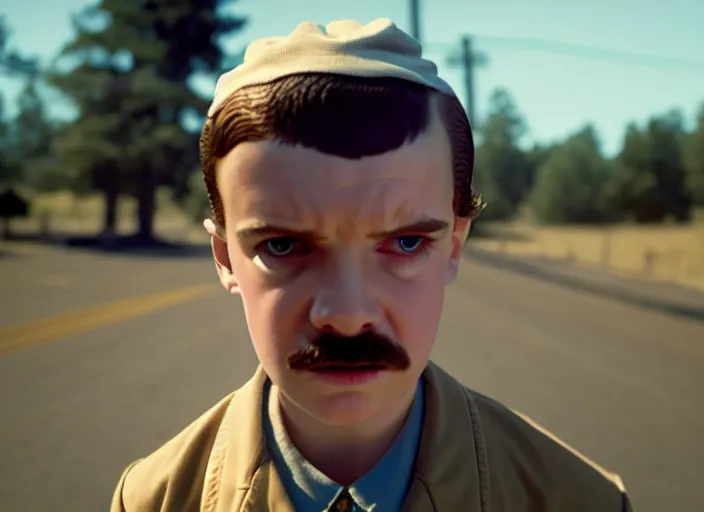 Image similar to film still of jim hopper as eleven in stranger things, 8 k