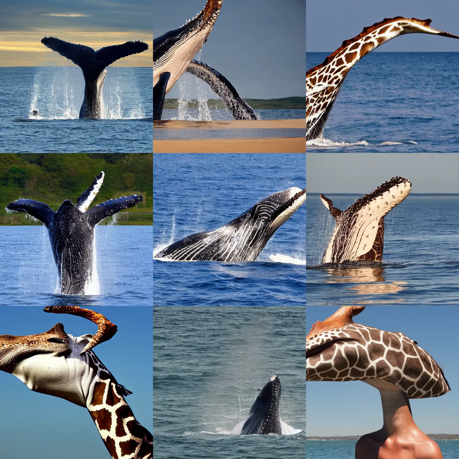 Prompt: A whale with a giraffe head