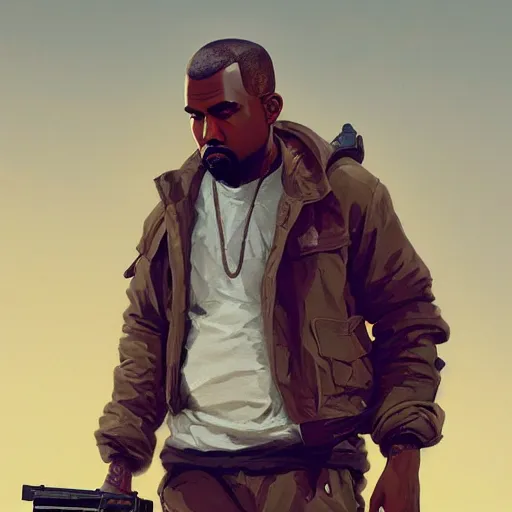 Prompt: highly detailed portrait kanye west holding pistol! gta v stephen bliss unreal engine fantasy art by greg rutkowski loish rhads ferdinand knab makoto shinkai lois van baarle ilya kuvshinov rossdraws tom bagshaw global illumination radiant light detailed intricate environment