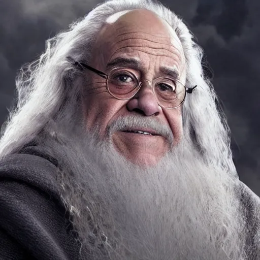 Image similar to danny devito starring as gandalf the white in the 2 0 2 4 lord of the rings movie, full body, hyper realistic, high quality, wide angle