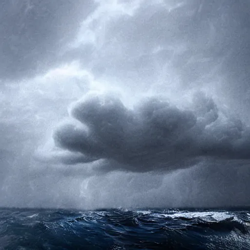 Prompt: giant anomalous construct in the middle of a violent stormy ocean