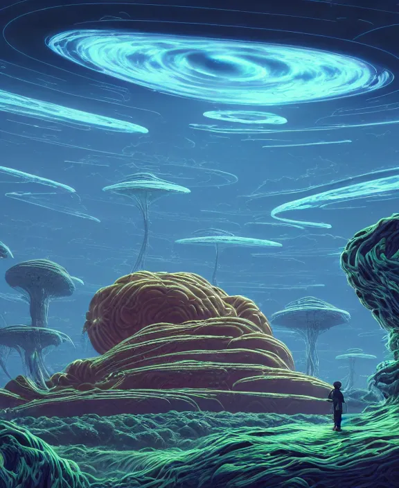 Prompt: simplicity, a home made out of exotic fungus, weird smooth fungus and branching tendrils, spaceship, sci - fi, robots, somber, partly cloudy, by dan mumford, yusuke murata, makoto shinkai, ross tran, cinematic, unreal engine, cel shaded, featured on artstation, pixiv