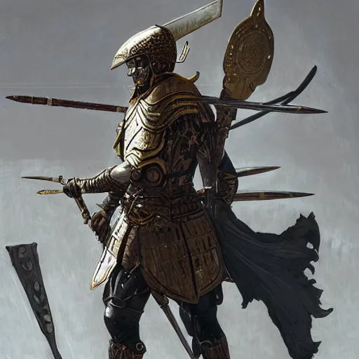 Prompt: Ancient greek Phalanx soldier with a big lance and shield, D&D, fantasy, intricate, cinematic lighting, highly detailed, digital painting, artstation, concept art, smooth, sharp focus, illustration, art by Akihiko Yoshida, Greg Rutkowski and Alphonse Mucha