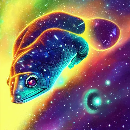 Image similar to geometric gecko with galaxy eyes in space, nebula in the background, intricate, elegant, highly detailed, digital painting, artstation, concept art, smooth, sharp focus, illustration, art by artgerm