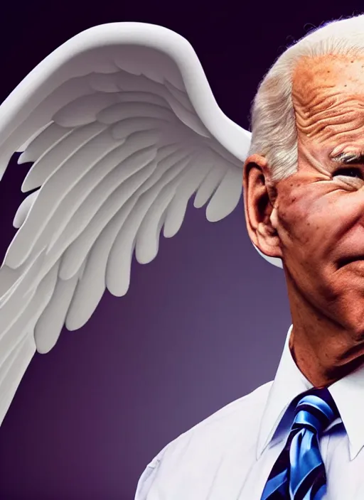 Image similar to hyper realistic ultra realistic biblically accurate angel photo furious glowing red eyes biden, high quality photo, detailed , 8k
