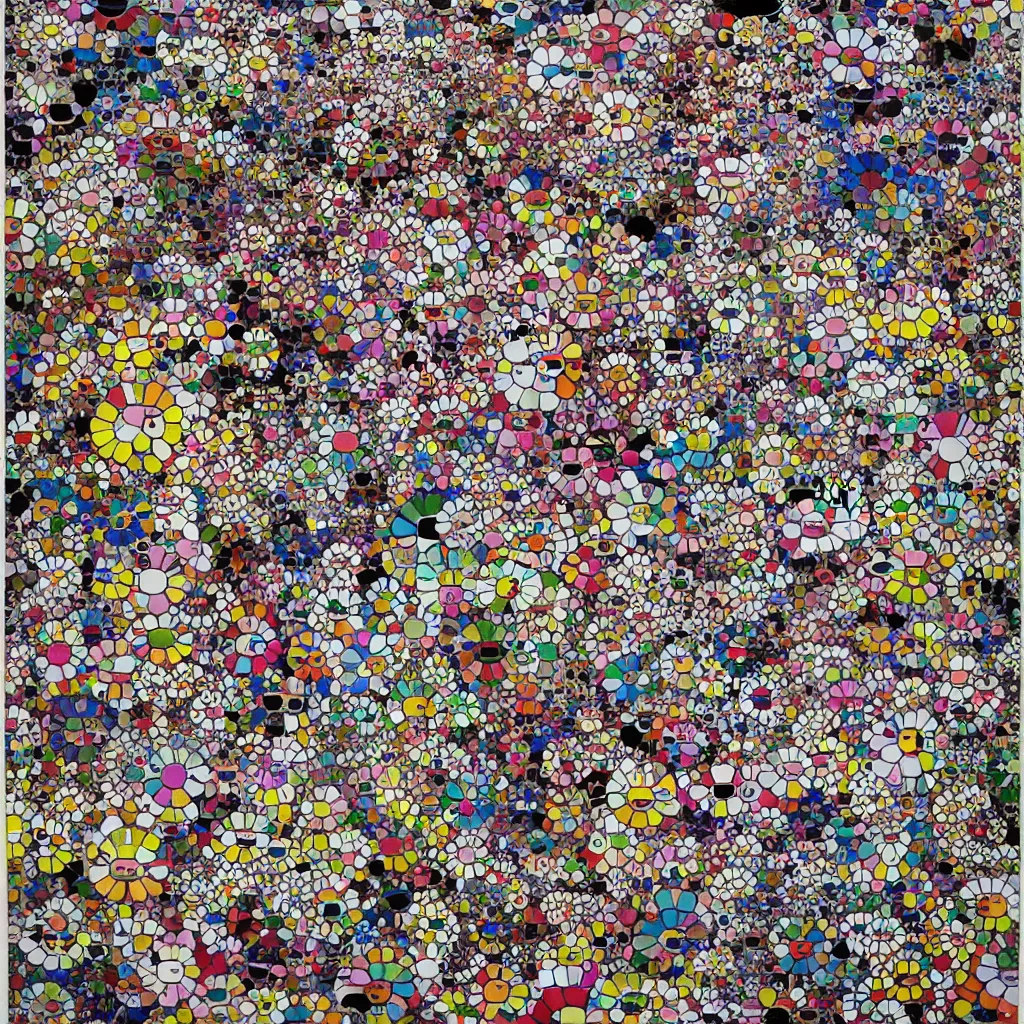 Image similar to camouflage made of love, style of takashi murakami, abstract, rei kawakubo artwork, cryptic, stipple, lines, splotch, color tearing, pitch bending, lines, blotches, color splotches, dark, ominous, abstract, minimal, points, technical, painting