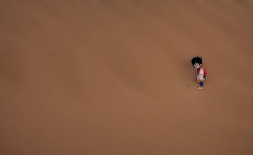 Prompt: a luffy in sand dunes, photography