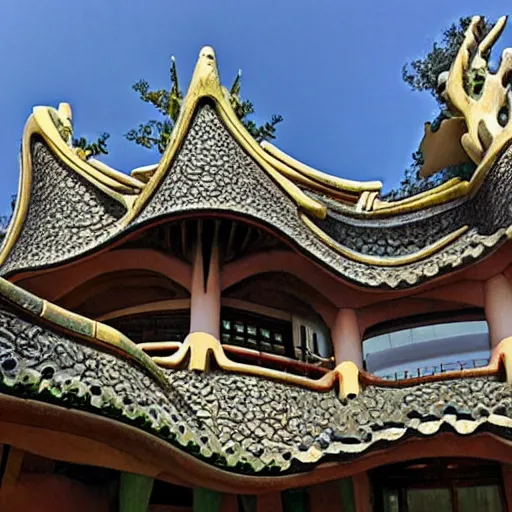 Image similar to a building designed by antonio gaudi in china suzhou gardens