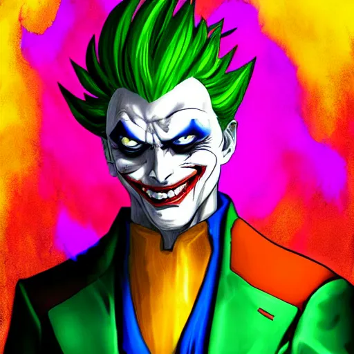 Image similar to the joker as goku, digital art, well detailed