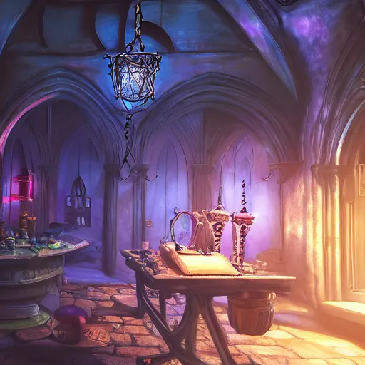 Prompt: inside a magical item shop, fantasy potion vendor interior, ufotable studio art style, gothic interior, 8K, octane render, unreal engine, dramatic lighting, cinematic, establishing shot, extremely high detail, foto realistic, cinematic lighting, post processed, concept art, high details, cinematic, 8k resolution, beautiful detailed, photorealistic, digital painting, artstation, concept art, smooth, sharp focus, artstation trending, octane render, unreal engine