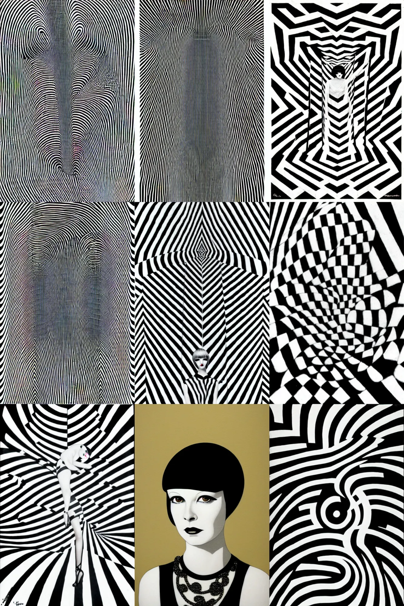 Prompt: mary louise brooks, op art, mcbess