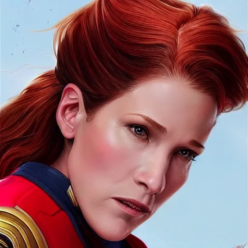 Image similar to ultra realistic illustration, bella! thorne! as captain janeway wearing star trek red uniform, intricate, elegant, highly detailed, digital painting, artstation, concept art, smooth, sharp focus, illustration, art by artgerm and greg rutkowski and alphonse mucha