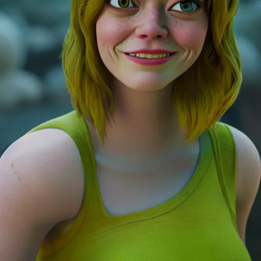 Prompt: Emma Stone as a female version of Shrek, Shrek face features, fully detailed, high quality , 4k , octane render , soft lightening , masterpiece