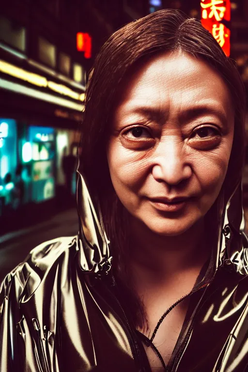 Prompt: Kodak Portra 400, 8K, highly detailed, zaha hadid style 3/4 extreme closeup portrait, clear eyes, focus on clear transparent raincoat girl model, tilt shift h.r giger style background: famous metropolis remake, tokyo izakaya scene