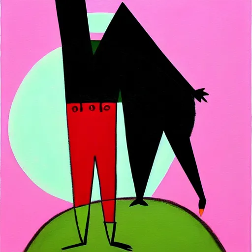 Image similar to a painting of a man and a rabbit holding hands, a cubist painting by michael deforge, featured on pixiv, furry art, modern european ink painting, suprematism, mixed media, anime aesthetic, matte drawing, genderless