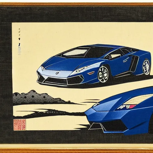 Image similar to ukiyo - e painting of a lamborghini