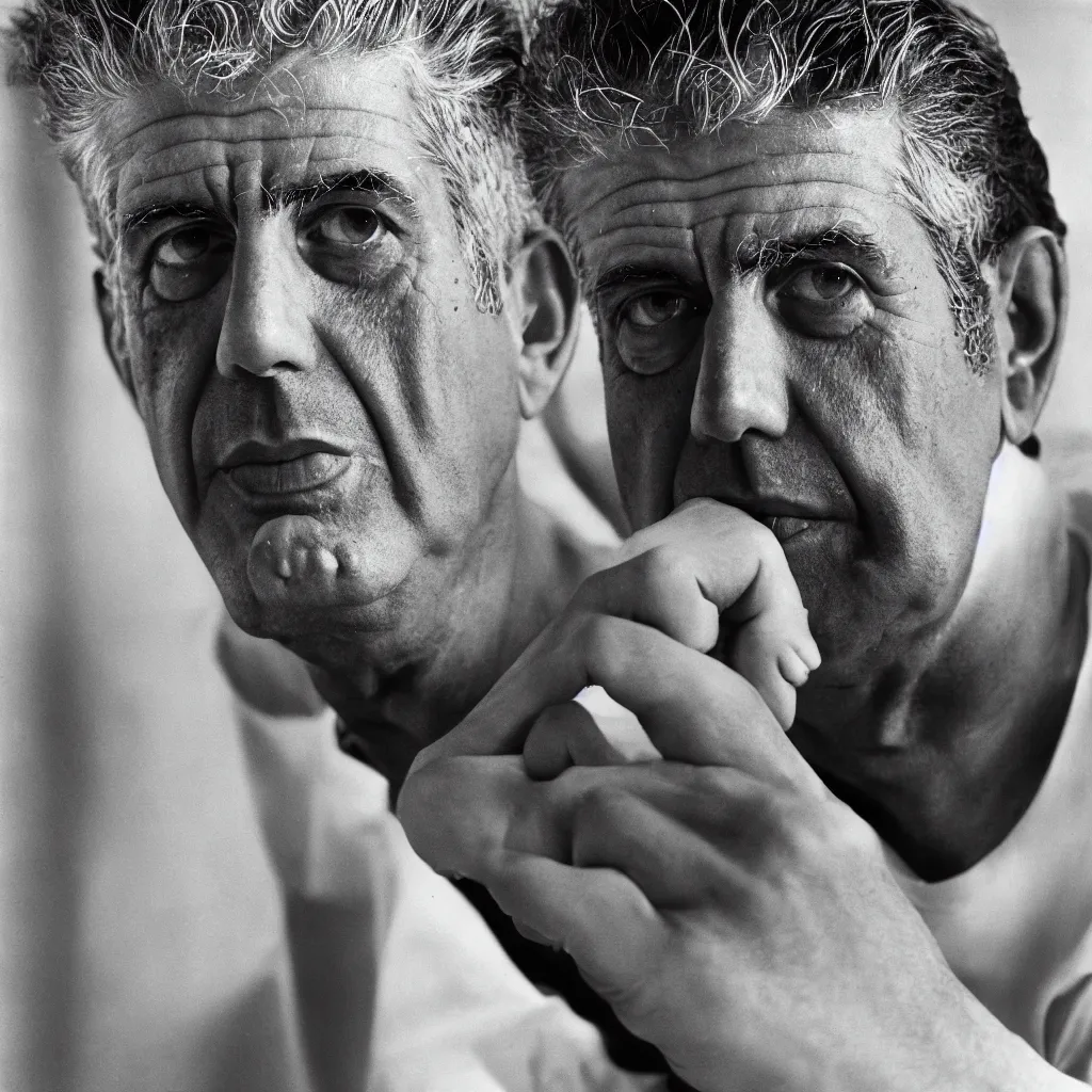 Image similar to portrait of Anthony Bourdain by Yousuf Karsh, 50mm, pentax, film