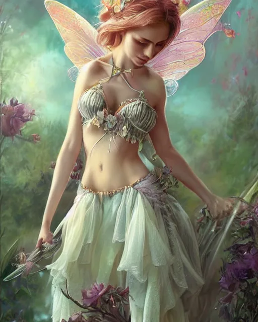 Prompt: a beautiful female fairy, 8 k, hyperrealistic, hyperdetailed, full body length, fantasy portrait by laura sava