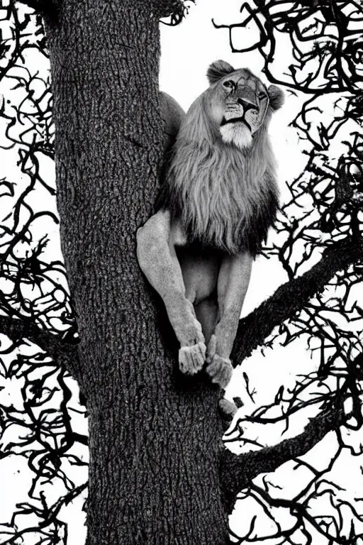 Image similar to a lion climbing a tree by dr. seuss