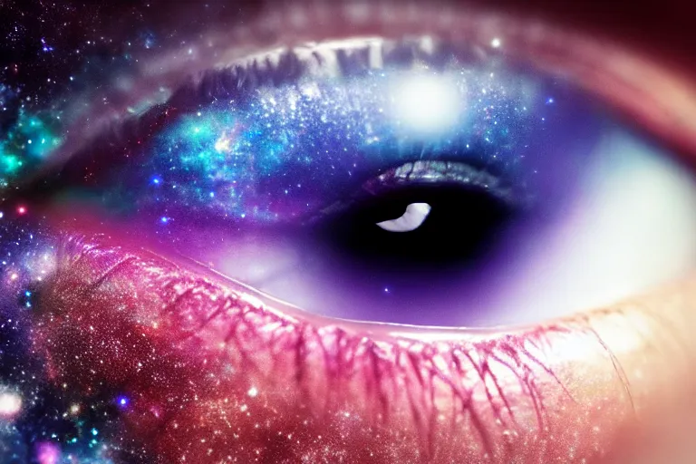 Image similar to a galaxy is inside of an eye, beautiful eye, eye, eye of a woman, realistic, ultra realistic, macro photo, beautiful, digital art, conceptual art, trending on artstation