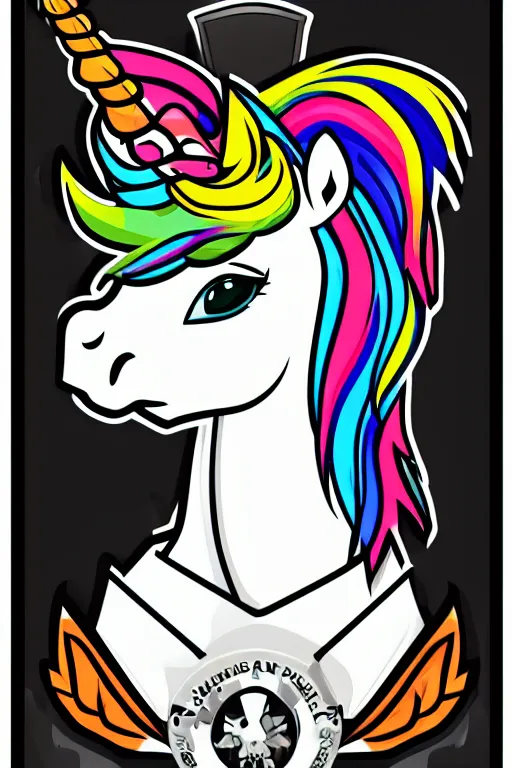 Image similar to A portrait of a gangster unicorn, sticker, highly detailed, colorful, illustration, smooth and clean vector curves, no jagged lines, vector art, smooth