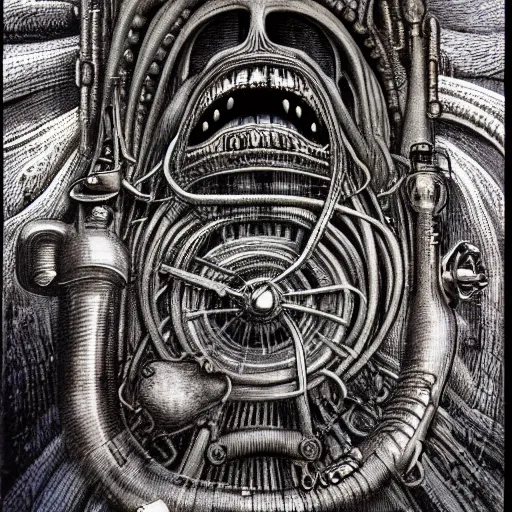 Image similar to the groke hooked up to a machine, hr giger artwork, very detailed!, high quality, 4 k