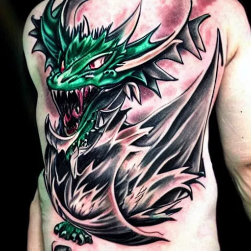 Image similar to simple anime manga full color dragon!! Emerald and obsidian dragon, forearm tattoo, tattoo